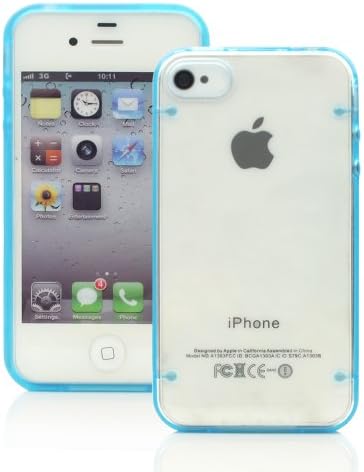 (Blue) HOOCATE TPU Bumper Frame Clear Transparent PC Back Cover Glow in the Dark Hybrid Case Cover for iPhone 4 4G 4S