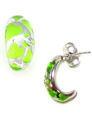 Angelique De Paris Coquette Platinum Rhodium Finish Resin Huggie Post Earrings in Pistachio