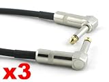 3 Professional mono patch cables. 0.30m angled jack for guitar effects pedals etc