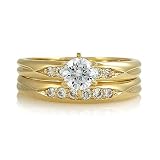 14K Yellow Gold Vermeil Cubic Zirconia CZ 2-pcs Matching Ring Set - Women's Engagement Wedding Ring Set