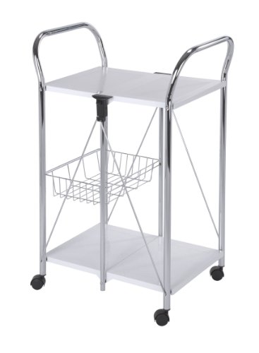 Wenko 7900030196 Servierwagen Deluxe - zusammenklappbar, Ablagekorb, Chrom, 60 x 90 x 44 cm, wei&szlig;