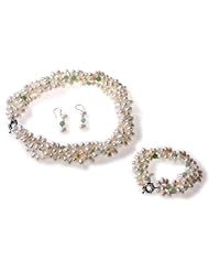 Hydia White Freshwater Pearl Set Necklace Bracelet Earrings 925 Sterling Silver