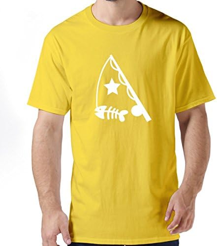 Simple Rod Fish Fishing With Fish Bones Yellow Men's Crew Neck Tee S