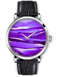 SPRAWL Aanalog Fashion Series Silver Ladies Watches of Genuine Black Leather Strap,Unique Wrist Watch for Women Girls Designed with violet stones