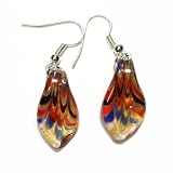 Art Glass Fire Blown Hand Painted Earrings Layered in Sterling Silver, Shades of Amber