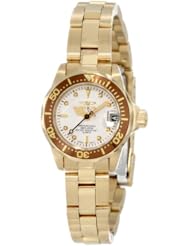 Invicta Womens 11444 Pro Diver Mini White Dial 18k Gold Ion-Plated Stainless Steel Watch