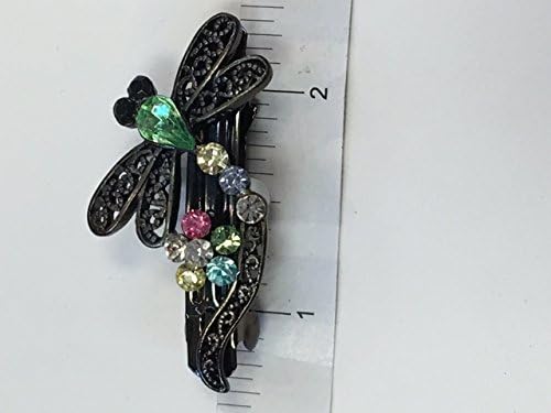 12 Pieces Dragonfly Crystal Barrette with Antique Black Metal Clip 6 Different Color