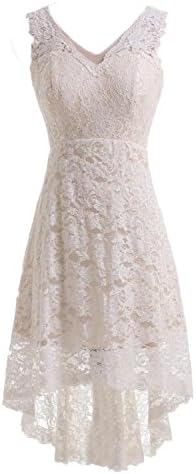 JOYNO BRIDE V-neck Lace HI-LO Ivory Evening Dress for Reception Wedding Dress (12, As picture)