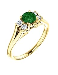 18K Yellow Gold 5.00mm Round Cut Green Tourmaline and Diamond Ring -- LIFETIME WARRANTY