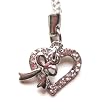 Cell Phone Mobile Camera Charm Strap Beautiful Clear Diamond Heart with Ribbon