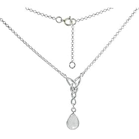 Sterling Silver 16 Celtic Necklace, w Bezel Set Pear Cut Natural Moonstone by Sabrina Silver