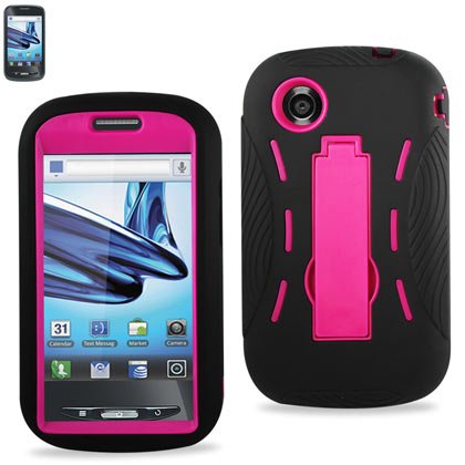 Black Hot Pink Hard Cover Case Silicone Case with Kick Stand for ZTE Avail Z990 At&t Dual Layer Kickstand Hybrid Case
