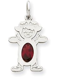 14K White Gold Girl 7x5 Oval Genuine Garnet-January