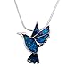 Cute Silver and Blue Green Abalone Paua Hummingbird Pendant Mood Necklace Fashion Jewelry for Women Girls
