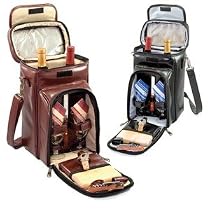 Picnic Time Avanti Insulated, Leatherette Premium Tote w/ Deluxe Wine & Cheese Service For 2 (Black)