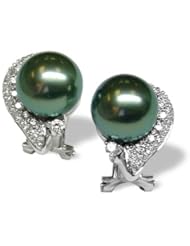 18K white gold Knight Black Tahitian cultured pearl and diamond earring