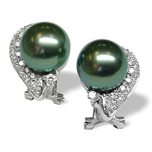 18K white gold Knight Black Tahitian cultured pearl and diamond earring by
