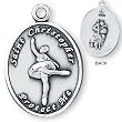 Sterling Silver Saint Christopher Ladies-Girls Ballet Medal and 18-inch Chain