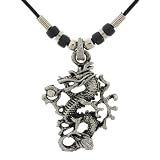Chinese Dragon Holding A Crystal Pendant And Necklace – Black Cord – 19IN necklace