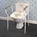 Stirling Elite Toilet Frame. Unique design makes it easier for user to rise to a standing position, as the extending handles are more suitable for forward and upward leverage. Wider, contoured seat with front and comfort and support. Rear cut outs. Height adjustable. Top width 24' (61cm). Seat height 17½' - 21' (44 - 54cm). Supports up to 418 lbs. (190kg). Product photo may not exactly match the product offered for sale. Please refer to the product description.