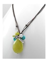 Saddle (Dark) Brown Cotton Waxed Thread Lemon Jade Necklace In White Base