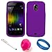 Purple Rubberized Protective Silicone Skin Cover for New Samsung Galaxy Nexus i515 Android (4.0) Ice Cream Sandwich Smartphone + Executive White Stylus Pen with Laser Pointer and LED Light + Pink Rubberized Silicone Suction Cup Stand + SumacLife TM Wisdom Courage Workout Wristband
