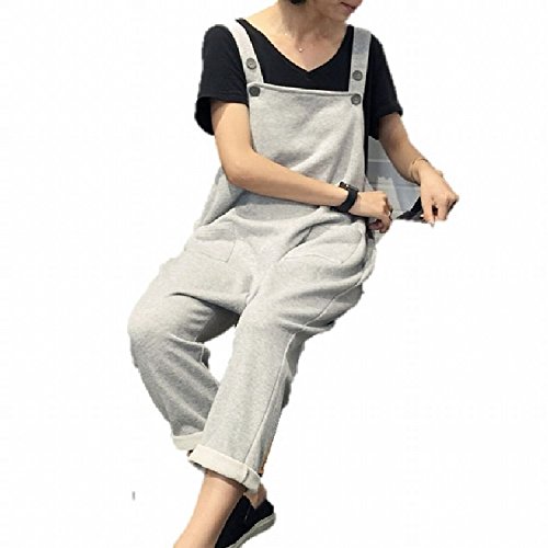 サロペット オーバーオール オールインワン ゆったり ポケット付き ボーイッシュ グレーニット パンツ