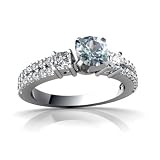 14K White Gold Round Genuine Aquamarine Engagement Ring