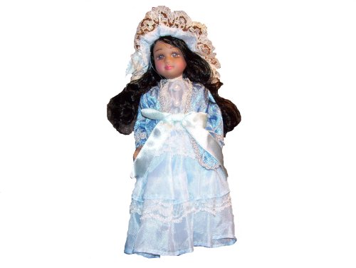 Childrens Toyshop  Toys : Black Porcelain Doll in Blue Dress