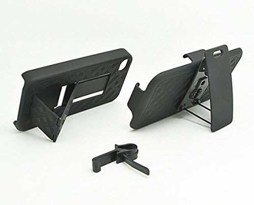 New Black Apple iPhone 4 4S Belt Clip Holster Cover Case Shell Kickstand Stand Criss Cross Plaid Design with Removable Car Vent Clip - Ms Cell Shop!!!
