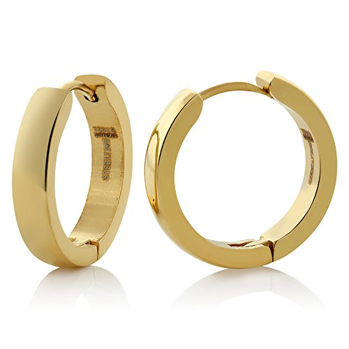 Stainless Steel Gold Plated Round Huggies Hoop Earrings (20mm Diameter)