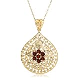 Yellow Gold Overlay Sterling Silver Garnet Flower Pendant, 18"