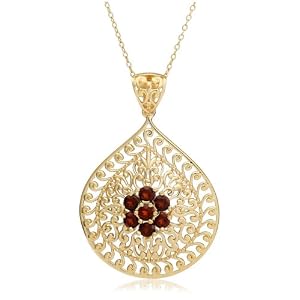 yellow gold plated sterling silver garnet flower pendant