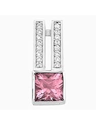 14K White Gold Princess Cut Pink Tourmaline and Diamond Pendant -- LIFETIME WARRANTY