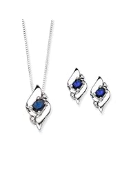 Diamond and 7/8 ct. Sapphire Fashion Jewelry Set in Sterling Silver