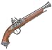 1800s Naval / Pirate Flintlock Pistol - Wood and Metal Replica Gun with Antiqued Silver Tone Metal Parts Covered with Elaborate Designs