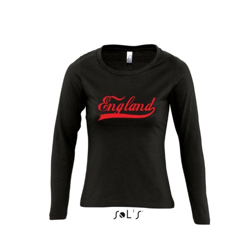 England Oldschool LÄNDERSHIRT EM / WM FAN Trikot – Damen Langarm Longsleeve T-Shirt S-XL , Deep black – rot , S
