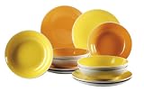 Produkt-Bild: Domestic 923200 Tafelservice 12-teilig Two Tone mit je 6 Teller tief und flach gelb / orange