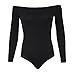 GirlsWalk Women's Plain Long Sleeves Off Shoulder Stretchy Bodysuit Leotard Top Black