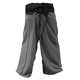 2 TONE Thai Fisherman Pants Yoga Trousers FREE SIZE Plus Size Cotton Drill Striped Charcoal and Gray