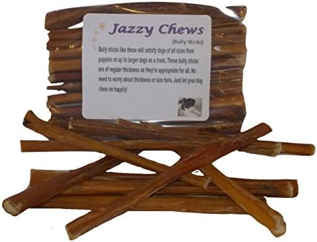 The Best Jazzy Chews Bully Stick Treats For Your Dog! 100% Natural 6 inch/12 per Package. Bull &amp; Buffalo Pizzle that Dogs Love!