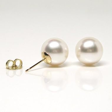 HinsonGayle AAA 9.5-10.0mm White Cultured Pearl Stud Earrings (14K Yellow Gold)