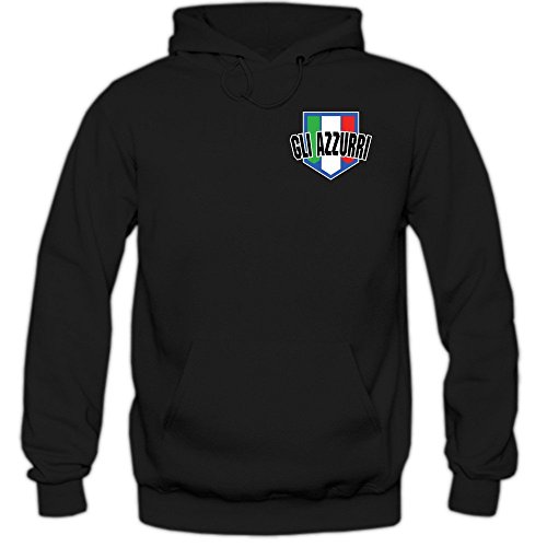 Italien EM 2016 #5 Kapuzenpullover | Fußball | Herren | Sqaudra Azzura | Gli Azzurri | Trikot | Nationalmannschaft, Farbe:Schwarz (Black F421);Größe:L