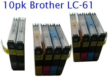 10 packs of Brother LC61 Print Cartridges (4BK + 2C + 2M + 2Y) for Brother Printer DCP-165C, DCP-385C, DCP-585CW, MFC-250C, MFC-290C, MFC-490CW, MFC-5490CN, MFC-5890CN, MFC-6490CW, MFC-6890CDW, MFC-790CW, MFC-990CW, MFC-J630W ...
