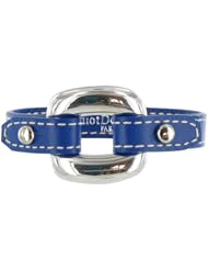 Les Poulettes Jewels - Sterling Silver Bracelet - With Deep Blue Leather and Square Knot Design