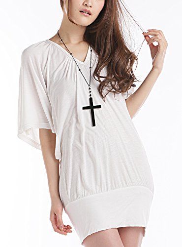 (ディーループ)D-LOOP ビスコース レーヨン チュニック バタフライスリーブ フリル ドルマン ワンピース レディース 半袖 ミニワンピ 春 夏 108175