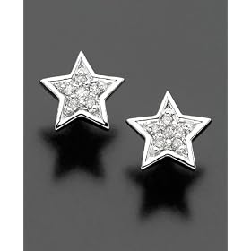 14k White Gold Diamond Accent Star Earrings