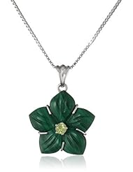 Sterling Silver Malachite and Peridot Flower Pendant Necklace, 18"