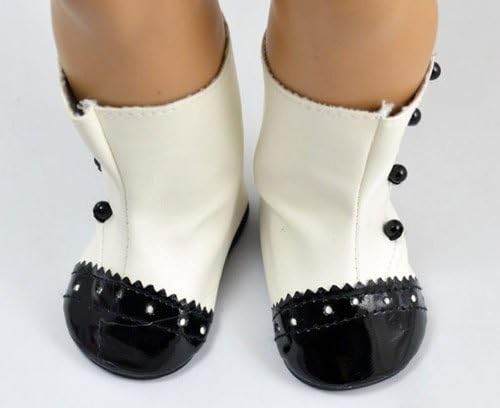 Doll Shoes White&amp;Black Leatheroid Boots Fit 18 inch American Girl dolls