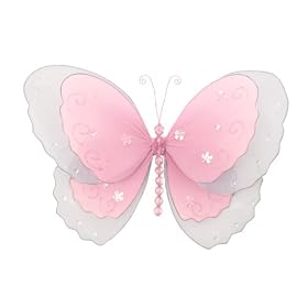 13 Pink Multi-Layered Butterfly nylon hanging ceiling wall baby nursery room wedding decor... by Bugs-n-Blooms